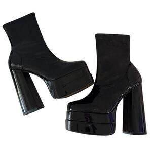 ASOS Women’s Black Patent Platform Ankle Boots Chunky High Heel Zip Shoe hippy 8